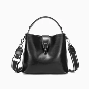 Real Oil Wax Leather Women's Bucket Bag Casual and Simple Handbag Large Capacity Ladies Cowhide Fashionable Crossbody Tote Bag - Image 2