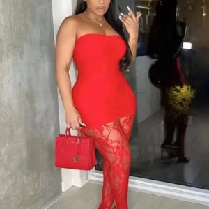 Joskaa Holiday Set Outfit For Women Black Red Lace Baddie 2 Piece Sets Outfits 2024 New Beach Sexy Leggings Club Party Outfit - Image 4