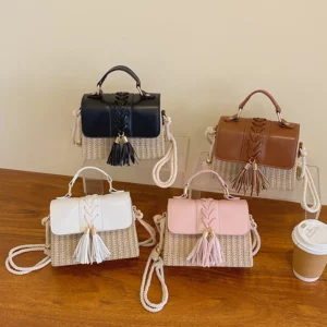 MOODS Straw Beach Bag For Women 2023 Summer New Luxury Designer Handbags Hit Color Tassels Shoulder Crossbody Box Bag Sac A Main - Image 6