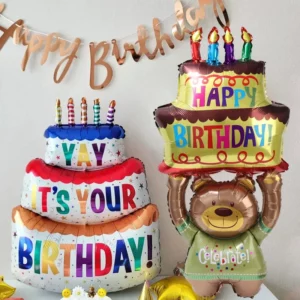 3-Layer Large Cake Balloons Happy Birthday Cartoon Bear Cake Foil Balloons for Kids Birthday Party Decoration Props Ballon Toys - Image 3