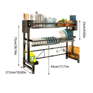2 Tier Drainer Expandable Kitchen Sink Shelf Countertop Dish Organizer Sink Dish Rack Dish Rack With Chopstick Cylinder - Image 6