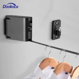 DOOKOLE Retractable Clothesline, Adjustable Clothes Line Retracting Dryer Wall Mount with 34 Windproof Hanging Holes Black - Image 1