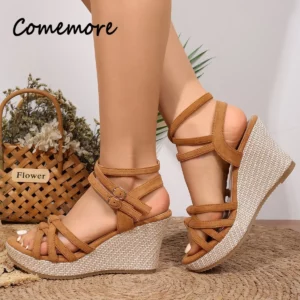 Thick Bottom Wedges Fashion Buckle Fish Mouth Sandals Female High Heel Cross Weave Roman Shoes Platform Versatile Zapatos Mujer - Image 1