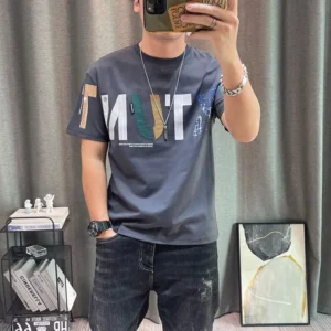2023 Summer New Fashion Street Letter Printing T-Shirts Man Korean Style Round Neck Short Sleeve Loose Casual Cotton Pullovers - Image 2