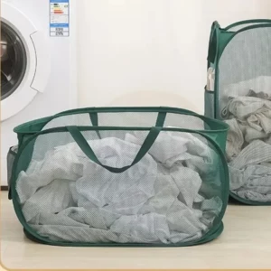Durable Collapsible Laundry Basket, Mesh Pop Up Laundry Hamper With Side Pocket, Foldable Clothes Storage Hamper With Reinforced - Image 5