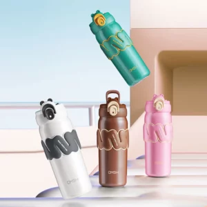 460ML Adorable Bear Sports Thermos Cup Travel Straw Vacuum Flask Cup Double Drinking Outdoor Water Bottle Mug Fashion Coffee Cup - Image 3