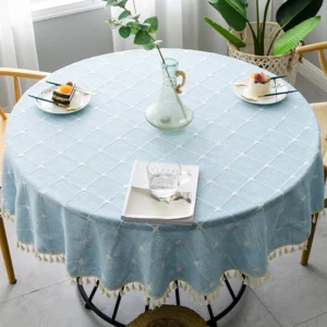 Plaid Cotton Linen Round Tablecloth Wedding Hotel Banquet Cloth Table Cover Indoor Dining Room Kitchen Outdoor Decor Manteles - Image 2