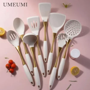 UMEUMI Cooking Spatula 8 Pcs Golden White Silicone kitchenware Utensils Cooking Set Soup Spoon Frying Pan Spatula Universal Tool - Image 6