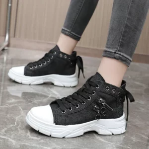 2024 New Women Sneakers High Top Female Denim Canvas Sneakers Woman Girls Students Canvas Shoes for Women Lace Up Platform Shoes - Image 5