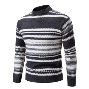 New Autumn Winter Men's Mock Neck Knit Pullovers Fashion Striped Slim Fit Knitted Sweater Men Casual Warm Pullover Knitwear Man - Image 3