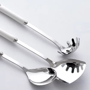 7Pcs Ceramic Handle Stainless Steel Cookware Set Soup Ladle Frying Spatula Colander Spoon Kitchen Accessories Cooking Tools - Image 3