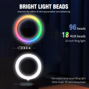 ZOMEI 110cm Tripod 10"LED Selfie Ring Light RGB Photography Video Light Phone Stand Fill Light Dimmable Lamp Trepied Streaming - Image 3