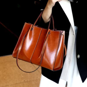 Luxury woman Shoulder bag soft leather large capacity square tote bag Vintage Fashionable cowhide Handbag Shopping underarm bags - Image 3