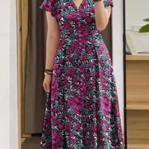 Elegant Women V Neck Short Sleeve Sundress Summer Dress 2024 ZANZEA Bohemain Floral Print Dresses Stylish Holiday Party Vestidos - Image 1