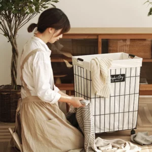 Nordic Laundry Basket Dirty Cloth Metal Organizer Barrel Simple Clothing Toy Storage Basket Bathroom Wrought Iron with Lid - Image 5