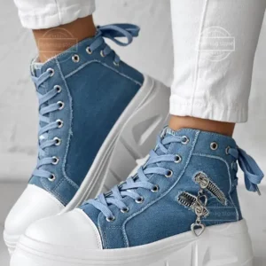 Sneakers Women's Zipper Design Eyelet Platform Canvas Ladies Casual Shoes High Top Sneakers Lace Up Platform Sport Shoes Tennis - Image 3