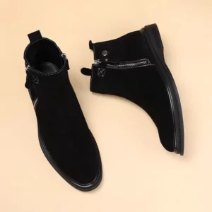 Genuine Leather Men Boots Korean Pointed Toe Ankle Boots British 2023 Winter Warm Suede Leather High Top Men Shoes Botas Hombre - Image 4