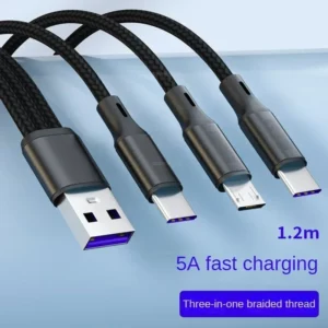 3 in 1 USB Charge Cable 3 Type-C 3 Micro USB Spliter Cord Fast Charging 5A For Mobile Phone Power Bank Charging Together 1.2m - Image 3