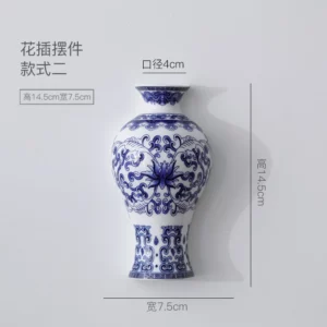 Ceramic vase, antique blue and white porcelain flower container, lucky bamboo, living room and home decoration, wall hanging - Image 3