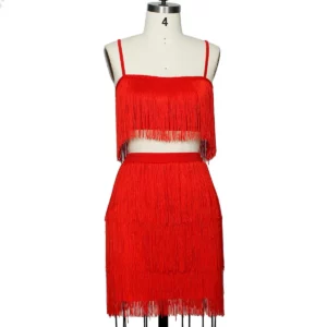 Summer Outfits For Women 2023 Women's Sexy Tassel Sling Crop Top Short Skirt Two Piece Set Red Party Dress Traf African Fashion - Image 4