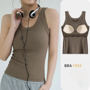 Modal Ribbed Camisole with Padded Bust Women Sleeveless Undershirt Summer Solid Color Outerwear Concealing Side Cleavage C4875 - Image 2