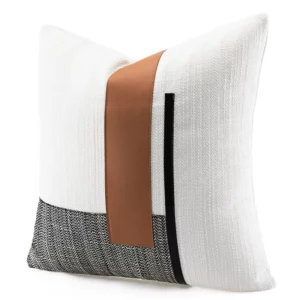 Cushion Cover Soft Cotton Linen Stitching Style PU Leather 50*50 Square Pillowcase Bedroom Sofa TV Pillow Case Fashion All-match - Image 4