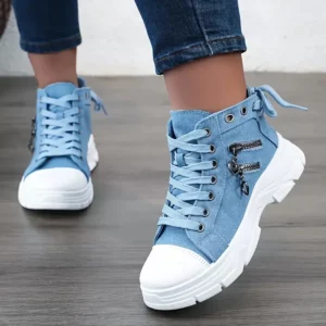 2024 New Women Sneakers High Top Female Denim Canvas Sneakers Woman Girls Students Canvas Shoes for Women Lace Up Platform Shoes - Image 1