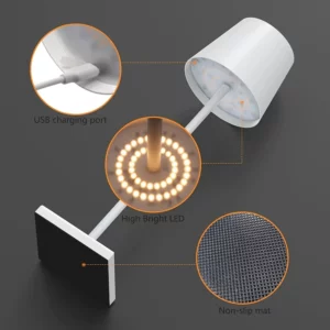 Hotel Cordless Usb Rechargeable Table Lamp Poldina Waterproof Touch Switch Table Lamp for Bedroom Hotel Living Room Restaurant - Image 4
