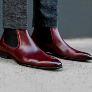 New Red Men Chelsea Boots Red Sole Square Toe Slip-On Business Men Short Boots Bottes Pour Hommes Ankle Boots - Image 6