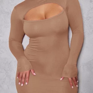 Sexy Wrap Chest Hollow Out Elastic Slim Bodycon Dress Women Long Sleeved Solid Color Skinny Dress Evening Club Party Vestidos - Image 3