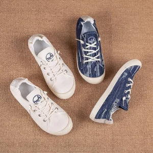 Canvas Shoes For Women Ladies Round Toe Soft Flat Vulcanize Shoes Business Casual Wedges Walking Flat Lace-up Footwear Sapatos - Image 5