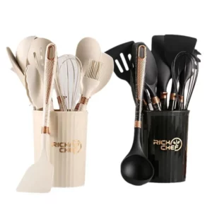 12-Piece Silicone Kitchen Utensils Set with Storage Rack, Non-stick Cookware Spatula Ladle Soup Spoon Kitchen Tools - Image 5