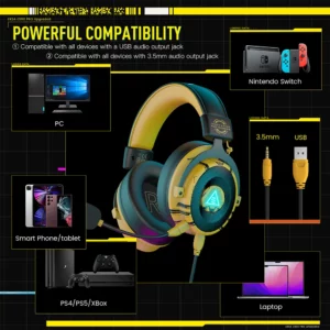 EKSA E900 Pro Upgraded Gaming Headset Gamer 7.1 Surround Wired Headphones with Noise Cancelling Microphones for PC/PS4/PS5/Xbox - Image 6