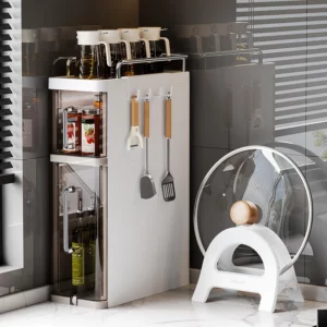2/3 Layer Kitchen Organization Storage Box Utensil Rack Pull-Out Efficient Locker With Hooks Wheels Integrated Slim Cabinet ﻿ - Image 5