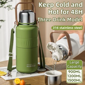 Stainless Steel Thermos Bottle Outdoor Portable Thermal Water Bottle with Carry Sleeve Large Capacity Vacuum Insulated Bottles - Image 2