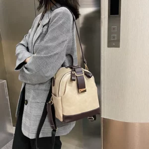 Vintage patchwork women backpack small Luxury design female shoulder bag ladies Totes PU leather schoolbag backpacks bagpack - Image 3