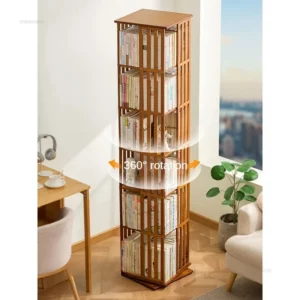 Chinese Simple Bookcase for Study 360° Rotating Layered Storage Bookcases Creative Bamboo Rotating Bookcase for Living Room - Image 3