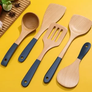 Soup Spoon Fried Spatula Long Handle Heat Resistant Non-stick Beech Wooden Cooking Rice Spatula for Kitchen - Image 5
