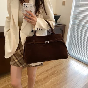 PU Buckle Versatile Large Capacity Belt Decorative Tote Bag New Matte Retro Niche Design Handbag Commuting Leisure Womens Bag - Image 6