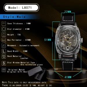 LONGLUX automatic watch retro style wholesale mechanical wristwatches skeleton carve waterproof leather no logo mens watch - Image 4