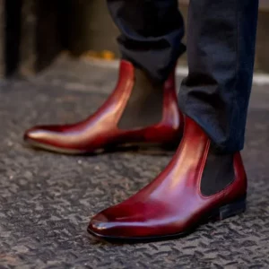 New Red Men Chelsea Boots Red Sole Square Toe Slip-On Business Men Short Boots Bottes Pour Hommes Ankle Boots - Image 3