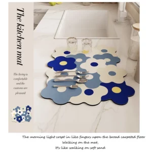 Quick Dry Dish Drying Mat Flower Rubber Tableware Draining Pads Rug Kitchen Dinnerware Placemat Super Absorbent Coffee Drain Pad - Image 2