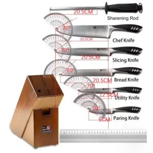 Premium 8-piece German 1.4116 Stainless Steel Kitchen Knives Sets Double Forged Full Tang Chef Knife Set With Rubber Wood Block - Image 6