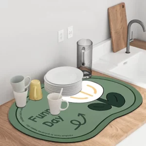 Countertop Dish Cup Drying Mat Kitchen Tableware Draining Pad Absorbent Printed Coffee Machine Drain Mat Table Placemat Decor - Image 3