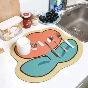 Countertop Dish Cup Drying Mat Kitchen Tableware Draining Pad Absorbent Printed Coffee Machine Drain Mat Table Placemat Decor - Image 4