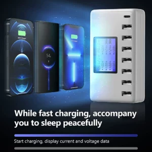 USB Charging Station, 8-Ports 60W/12A Multi Port USB C Hub Charger with LCD Display for Cellphone & Tablet Multiple Devices, - Image 3