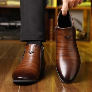 Retro Men Ankle Boots Luxury High-top Men Leather Shoes High Quality Non-Slip Motorcycle Boots Fashion Zipper Men Boots Big Size - Image 4