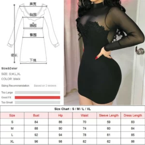 See Through Transparent Hollow Out Dress Women Mock Neck Sexy Bodycon Club Partywear Slim Stretchy Solid Color Mini Dresses - Image 6