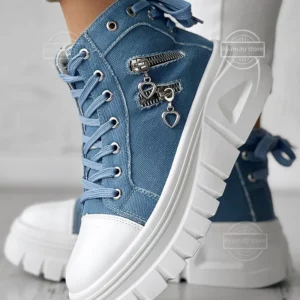 Sneakers Women's Zipper Design Eyelet Platform Canvas Ladies Casual Shoes High Top Sneakers Lace Up Platform Sport Shoes Tennis - Image 1