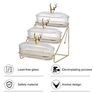 3d Design Serving Bowl Serving Tray Organizer Elegant 3-tier Dried Fruit Nut Display Tray with Stylish Elk Lid Nordic for Fruits - Image 4